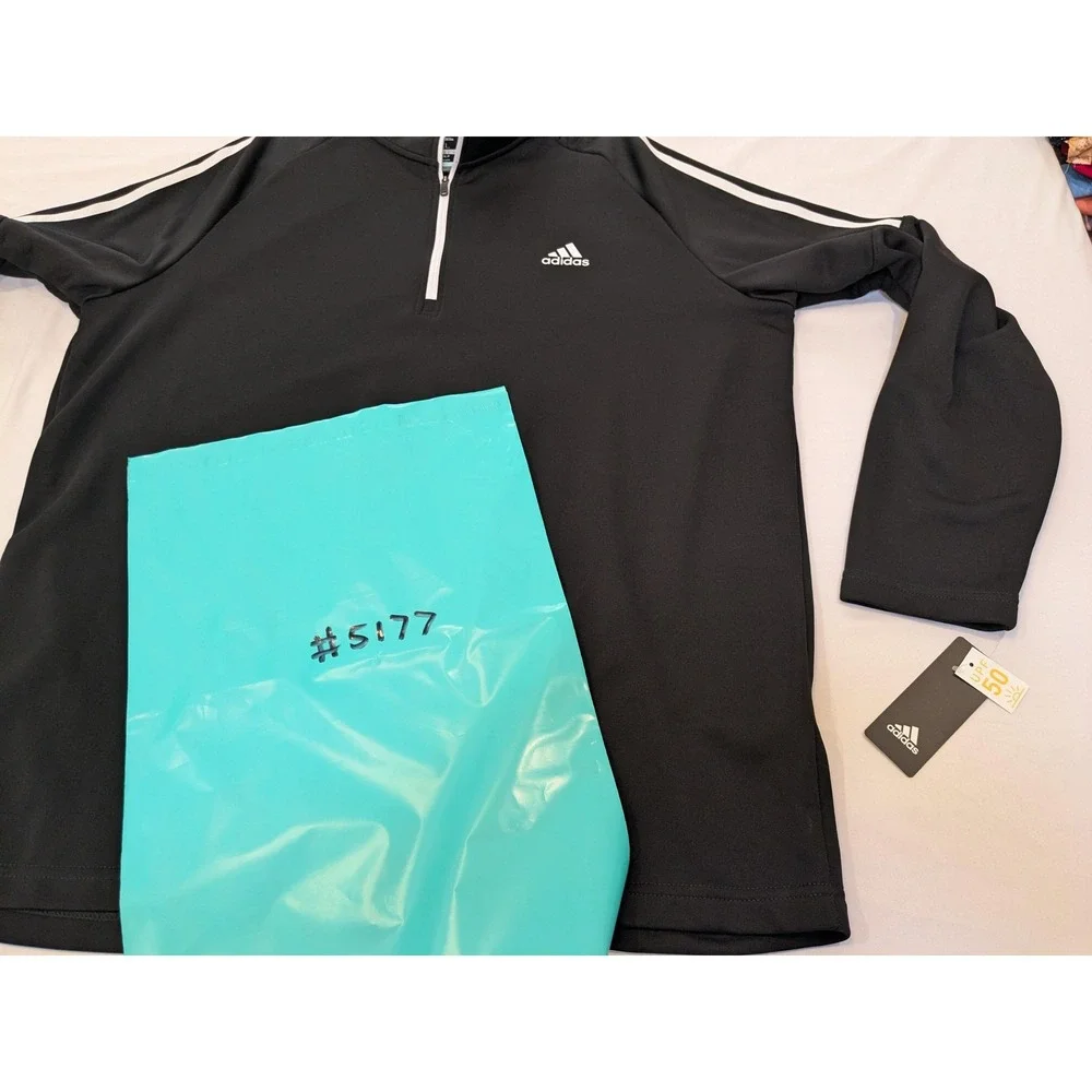 Adidas Pullover Men XL Black French Terry 1/4 Zip Golf UPF 50 Mock Nk NWT